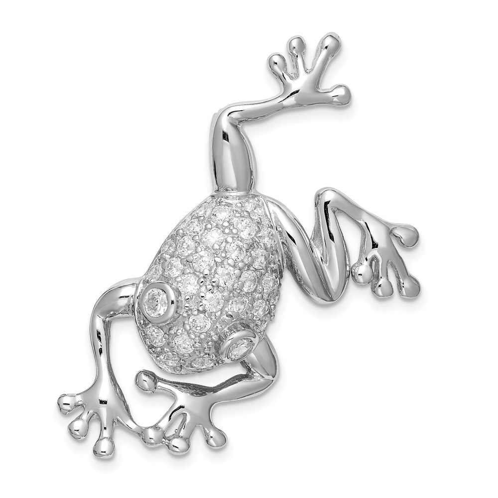 925 Sterling Silver Rhodium-plated CZ Frog Pin Brooch
